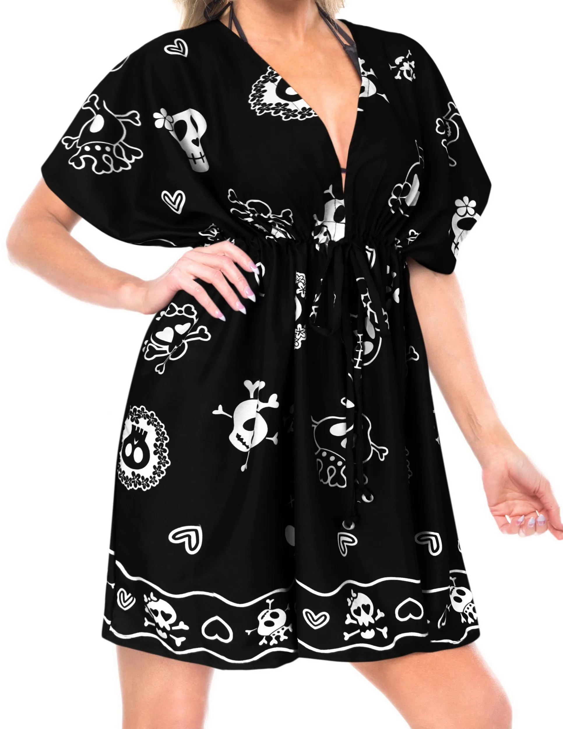 La Leela Women's Halloween Skull Cross & Pirates Scary Printed Black Bikini Cover up