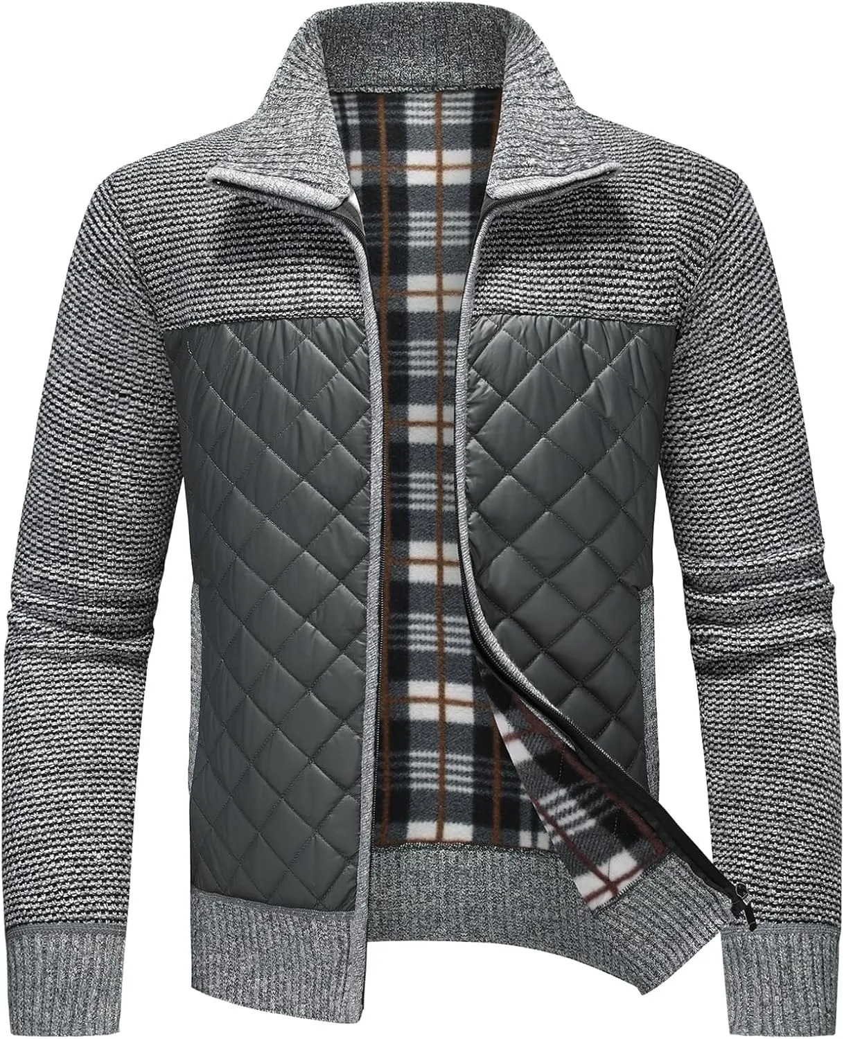 Lamgool Men's Full Zip Sweater Long Sleeve Casual Slim Fit Cardigan Sweaters