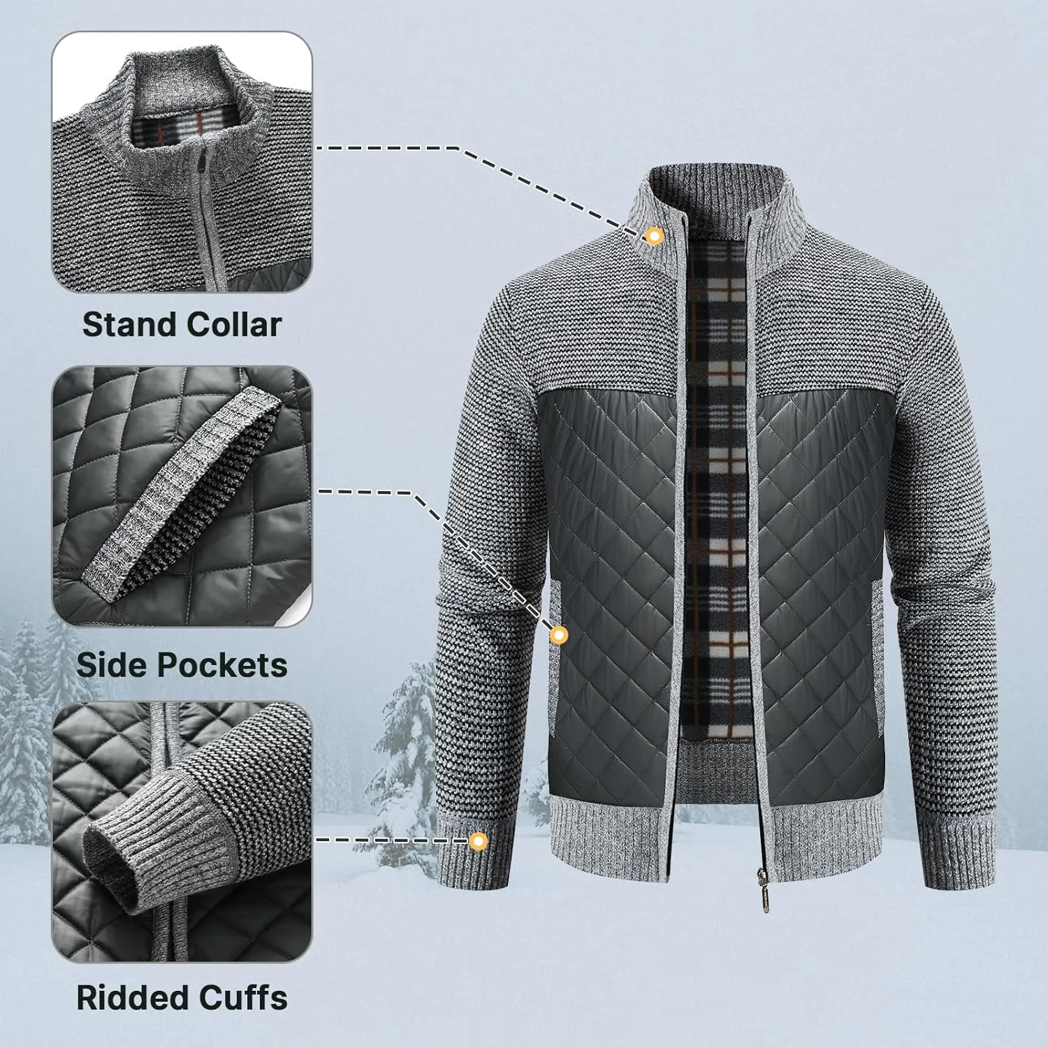 Lamgool Men's Full Zip Sweater Long Sleeve Casual Slim Fit Cardigan Sweaters