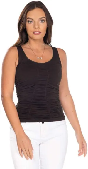 Last Tango Women's Long Double Scoop Versatile Tank, Less More Ruched Effect