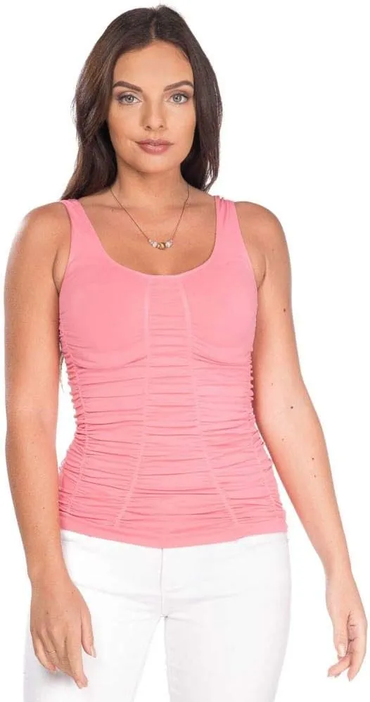 Last Tango Women's Long Double Scoop Versatile Tank, Less More Ruched Effect