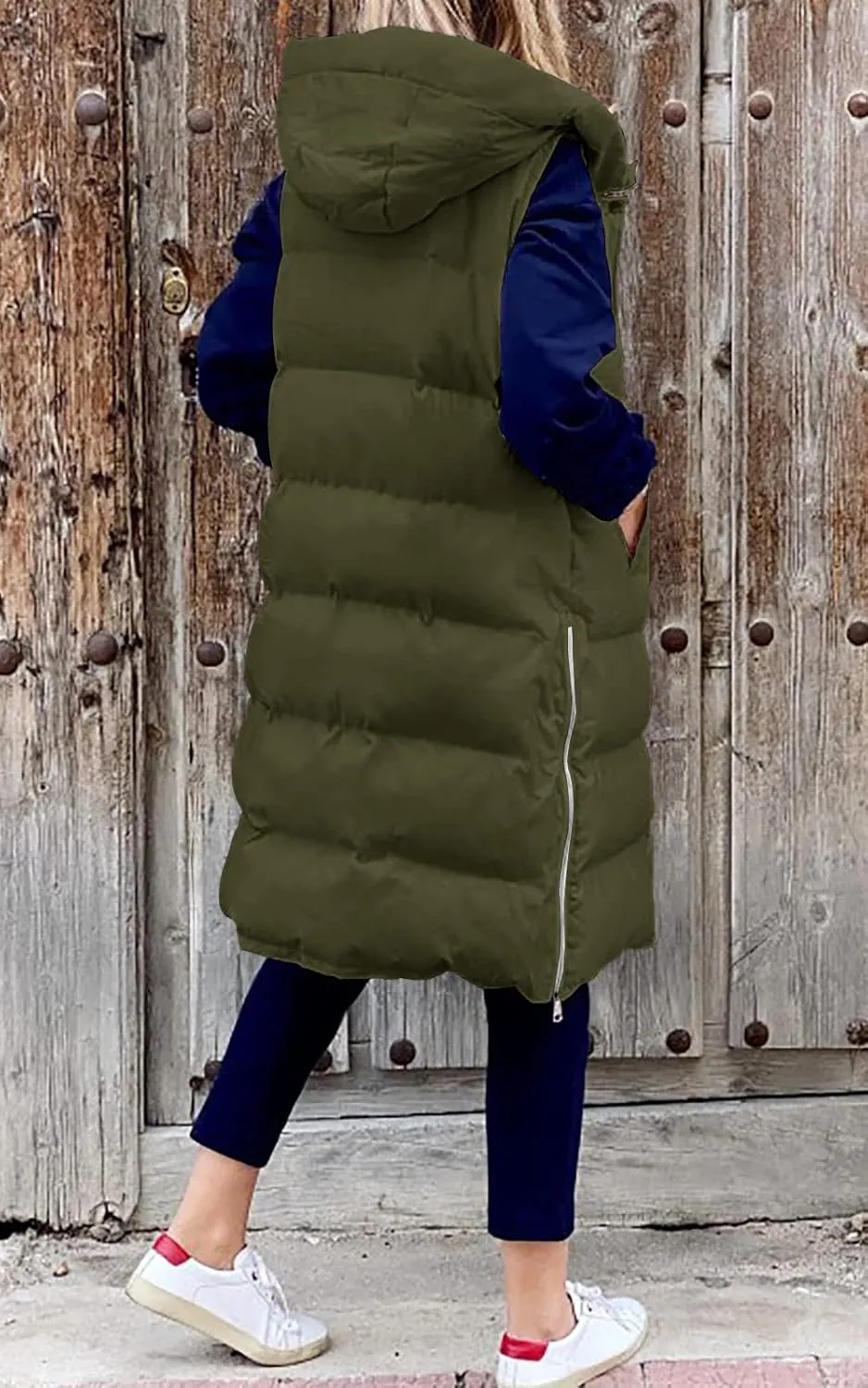 LEANI Womens Long Puffer Vest Full-Zip Hooded Sleeveless Jacket Coats with Pockets