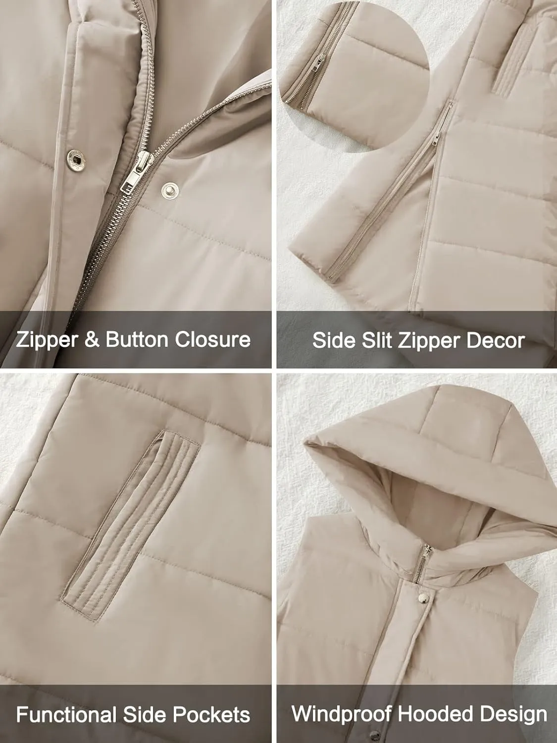 LEANI Womens Long Puffer Vest Full-Zip Hooded Sleeveless Jacket Coats with Pockets