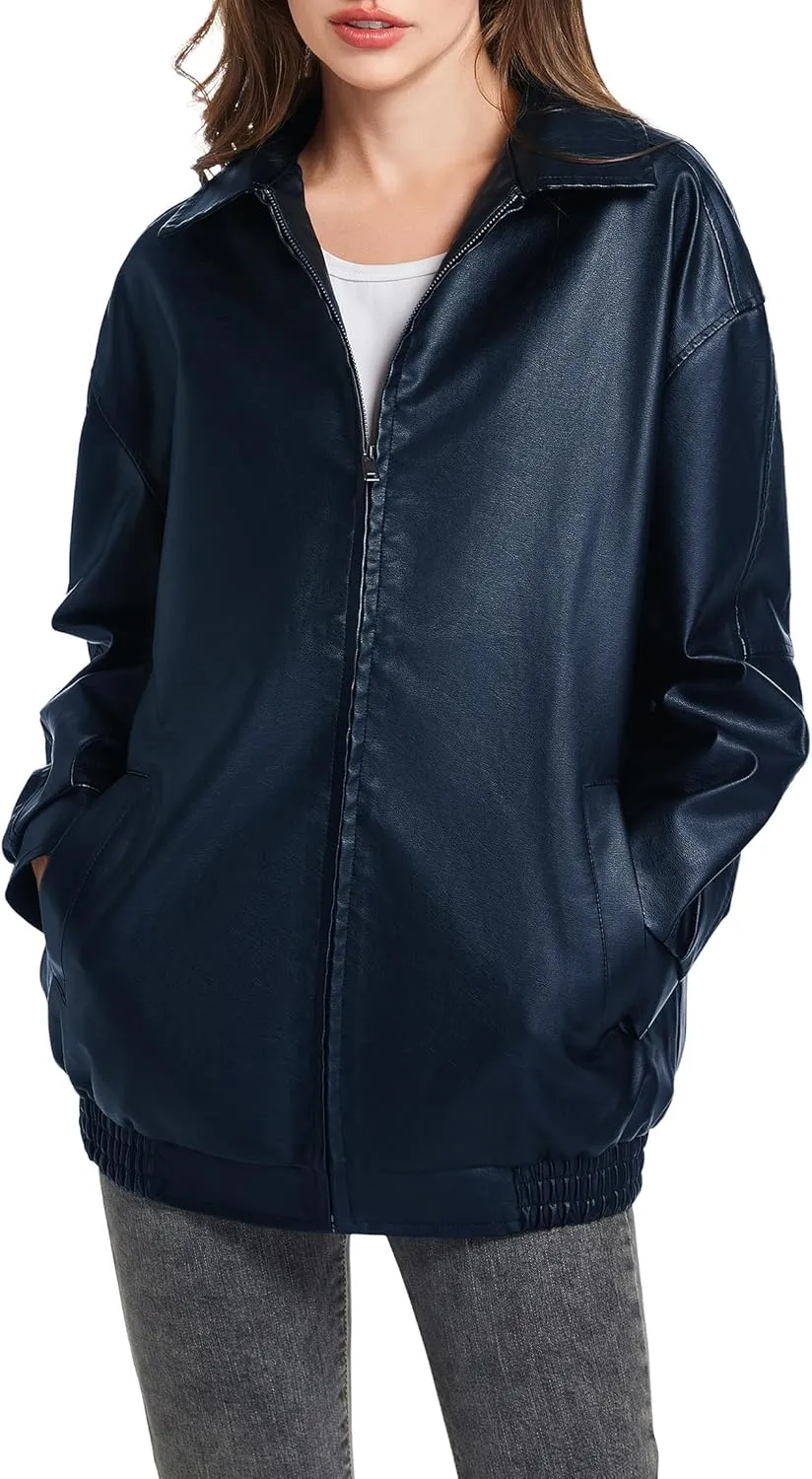 Leather Jacket Women Faux Leather Motorcycle Biker Coat Outerwear Oversized Bomber Jackets Fashion Clothes