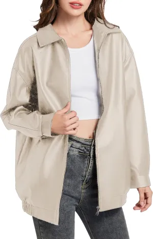 Leather Jacket Women Faux Leather Motorcycle Biker Coat Outerwear Oversized Bomber Jackets Fashion Clothes