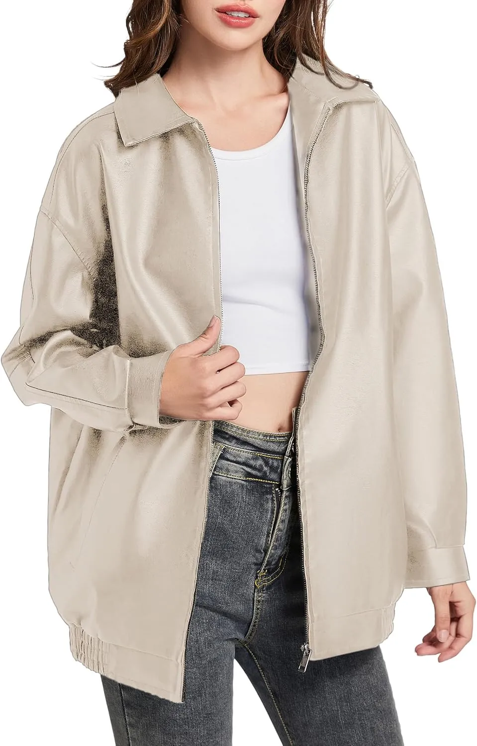 Leather Jacket Women Faux Leather Motorcycle Biker Coat Outerwear Oversized Bomber Jackets Fashion Clothes