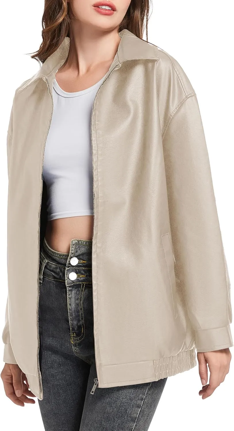 Leather Jacket Women Faux Leather Motorcycle Biker Coat Outerwear Oversized Bomber Jackets Fashion Clothes