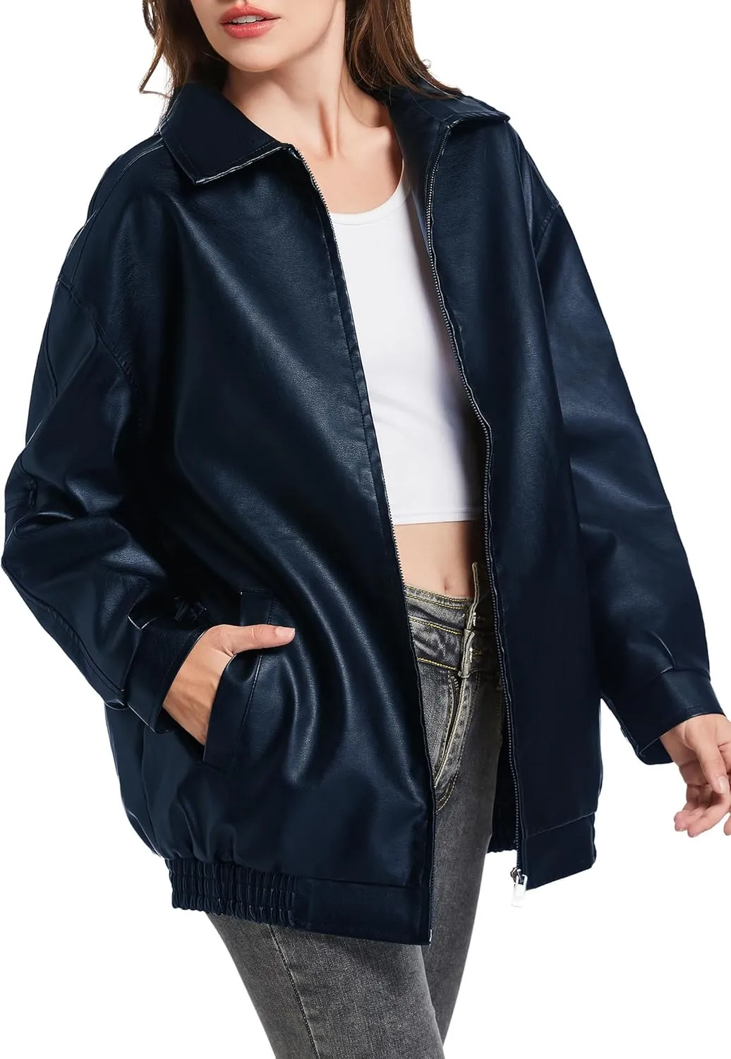 Leather Jacket Women Faux Leather Motorcycle Biker Coat Outerwear Oversized Bomber Jackets Fashion Clothes