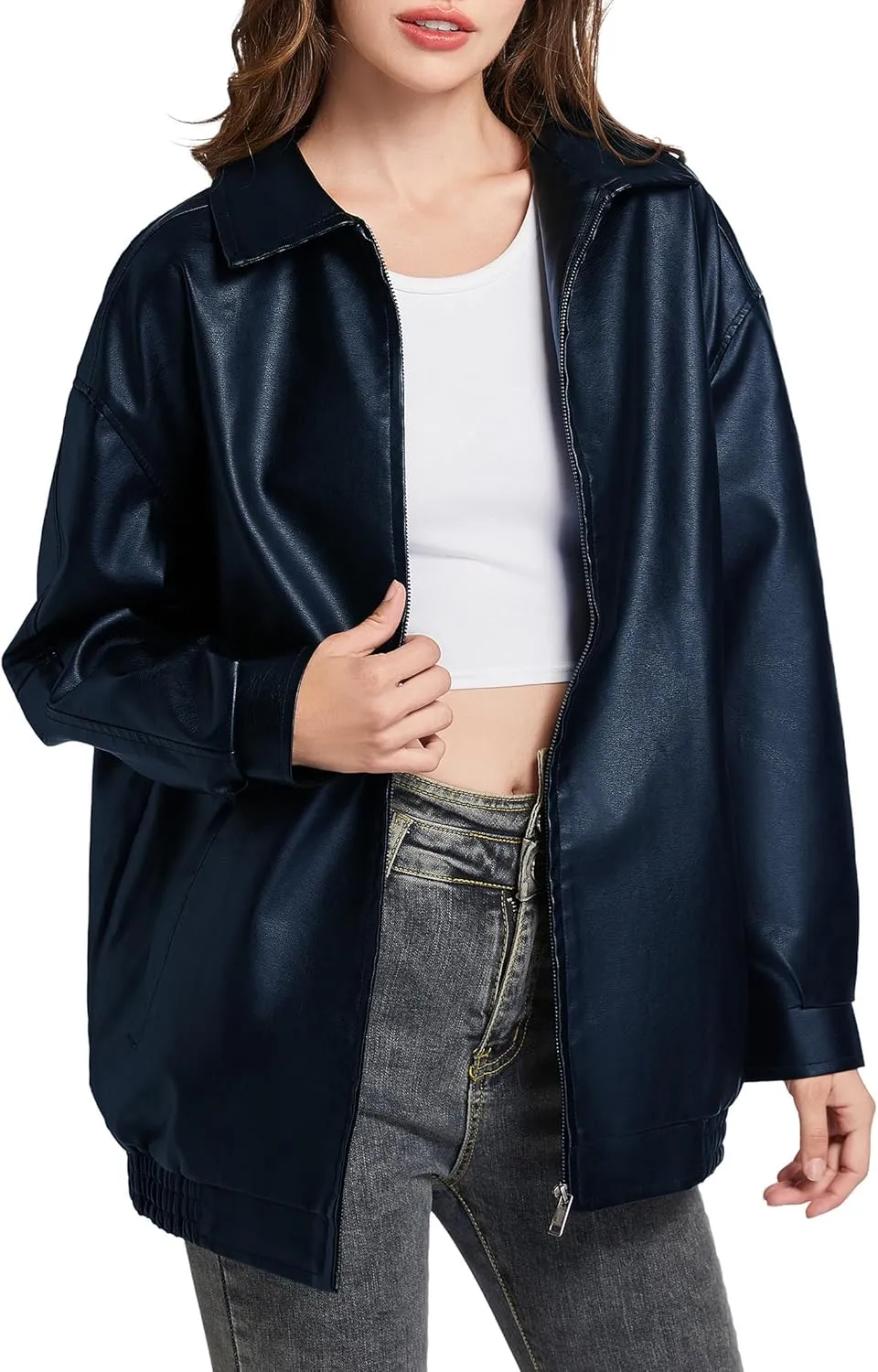 Leather Jacket Women Faux Leather Motorcycle Biker Coat Outerwear Oversized Bomber Jackets Fashion Clothes