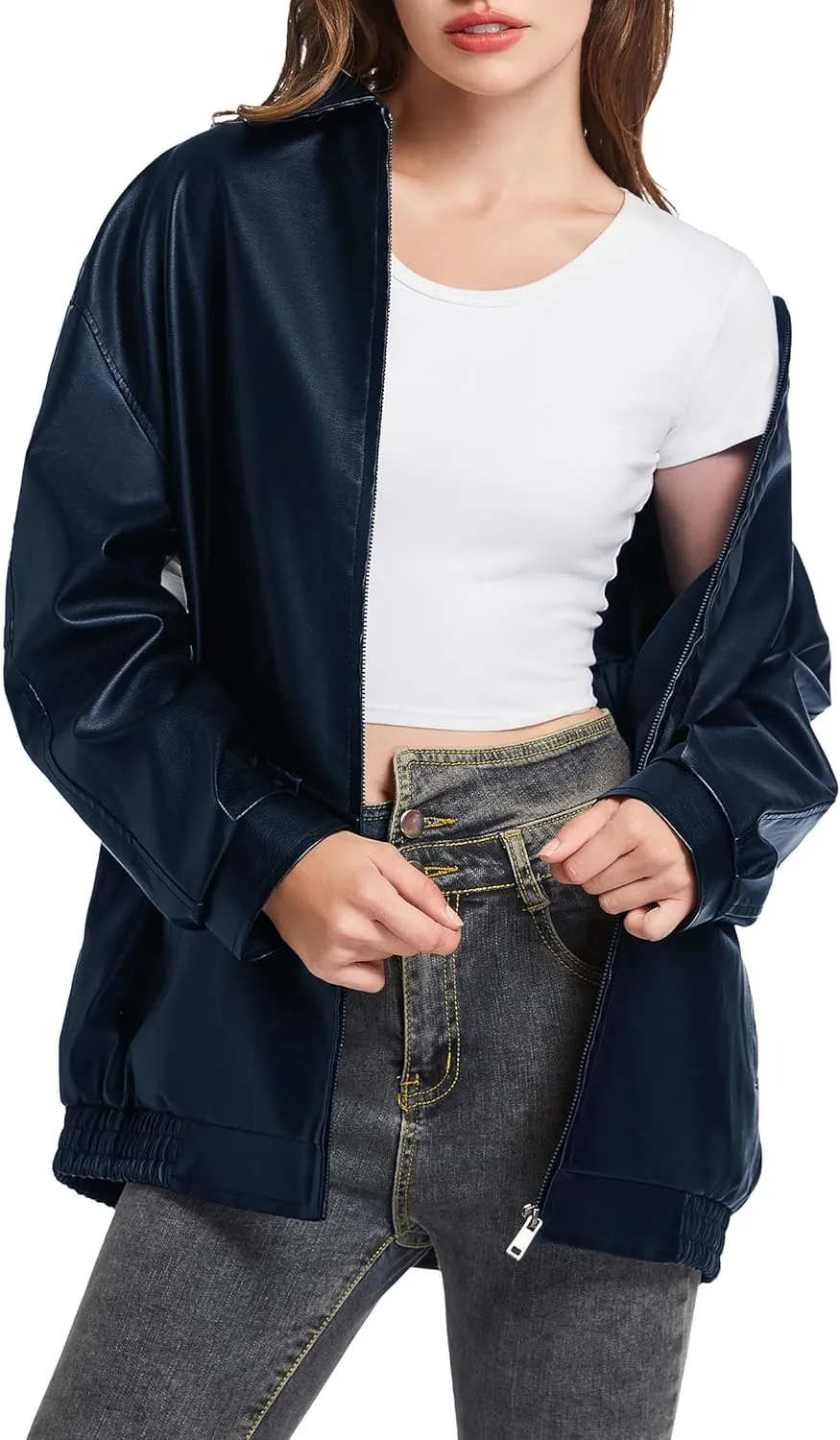 Leather Jacket Women Faux Leather Motorcycle Biker Coat Outerwear Oversized Bomber Jackets Fashion Clothes