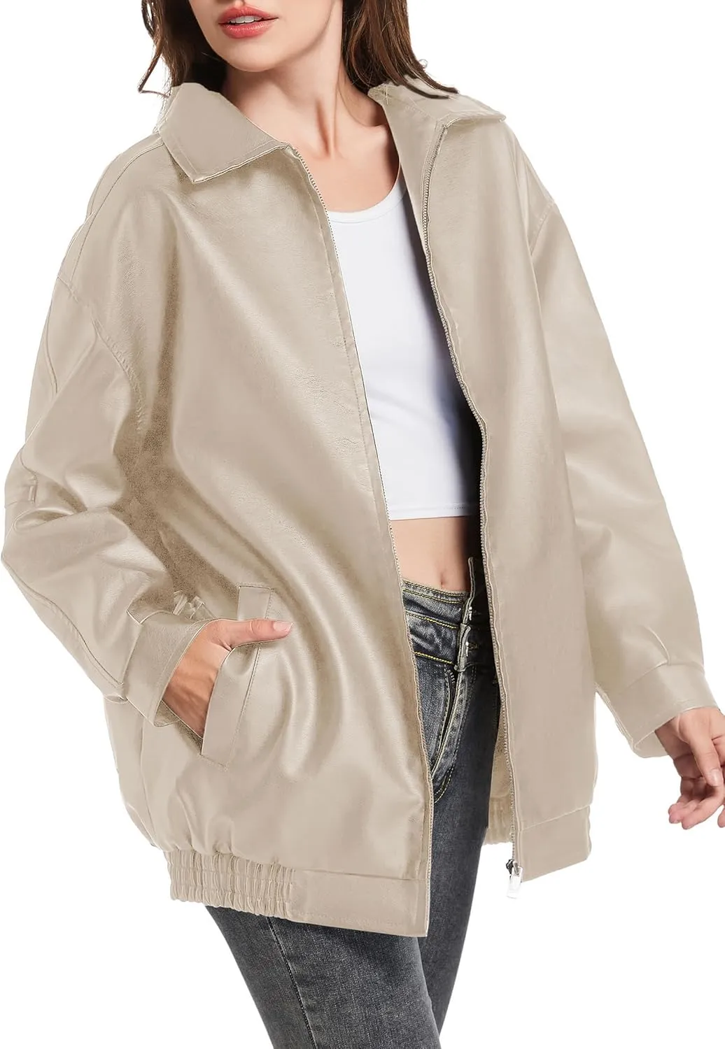 Leather Jacket Women Faux Leather Motorcycle Biker Coat Outerwear Oversized Bomber Jackets Fashion Clothes