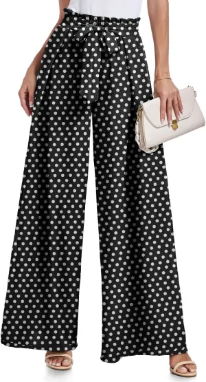 Lepunuo Wide Leg Pants for Women High Waisted Palazzo Pants Work Casual Flowy Tie Knot Trousers with Pockets