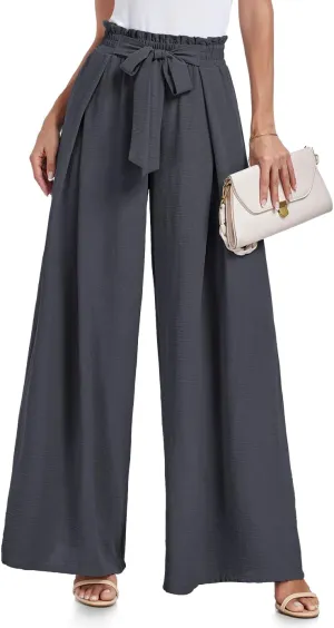 Lepunuo Wide Leg Pants for Women High Waisted Palazzo Pants Work Casual Flowy Tie Knot Trousers with Pockets