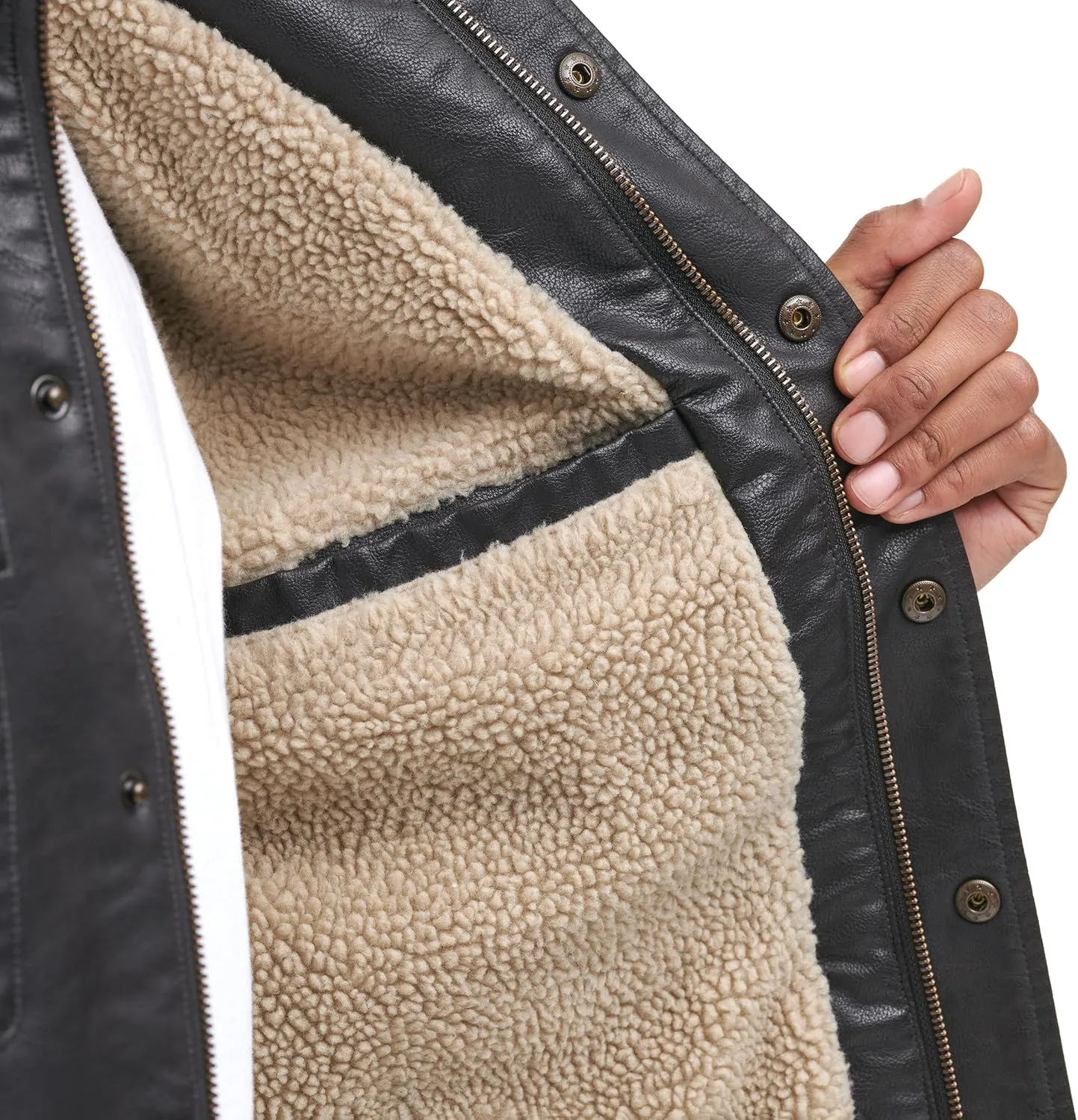 Levi's Men's Buffed Cow Faux Leather Hooded Trucker Jacket