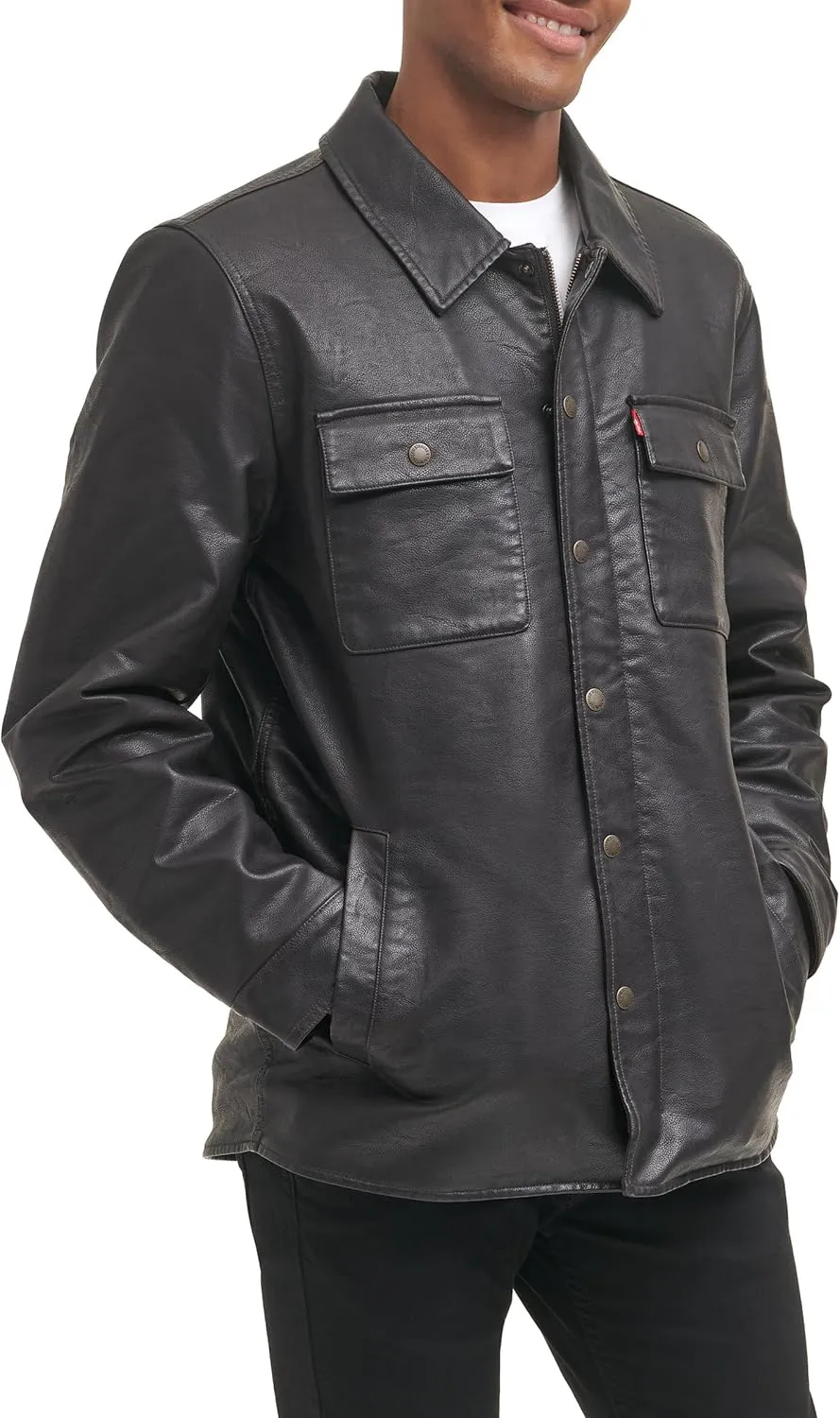 Levi's Men's Buffed Cow Faux Leather Hooded Trucker Jacket