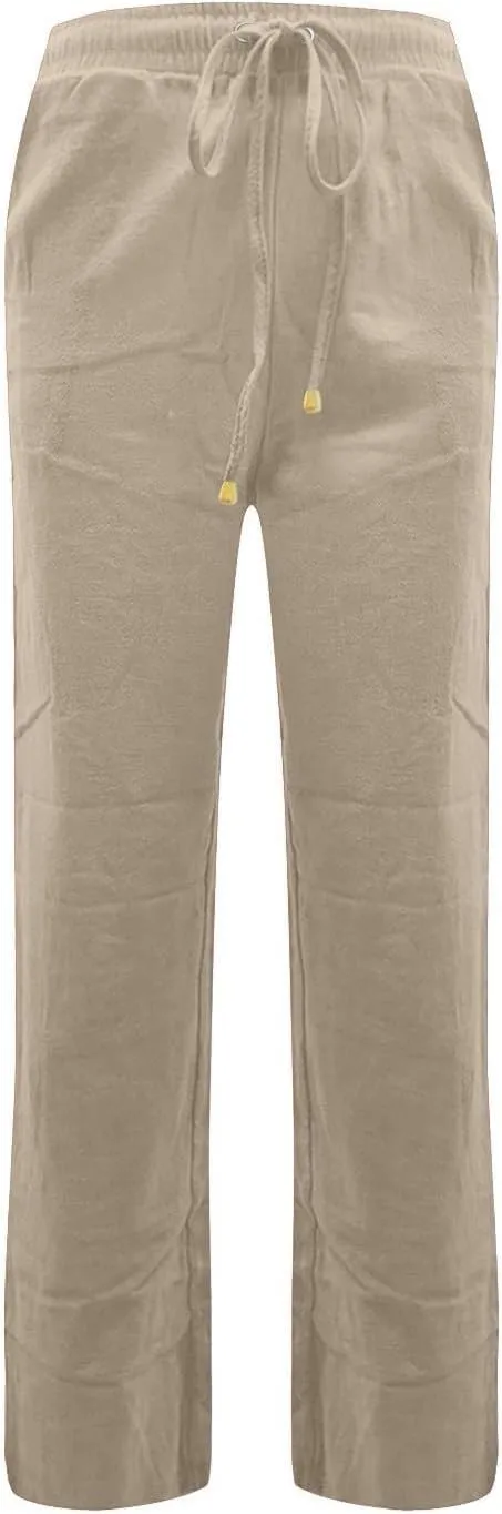 Linen Pants Women Summer Casual Lightweight Elastic High Waisted Work Pants Loose Fit Trouser Pants with Pockets