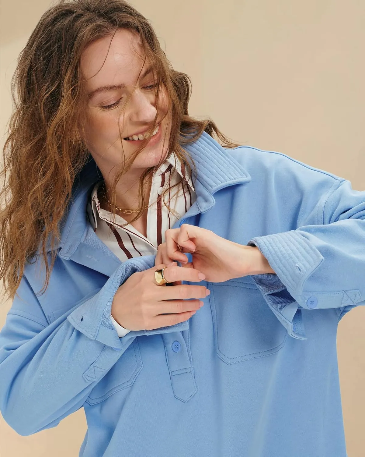 Locachy Women's Casual Oversized Polo Sweatshirt Lapel Long Sleeve Button Pullover Tops Fashion Outfits Clothes