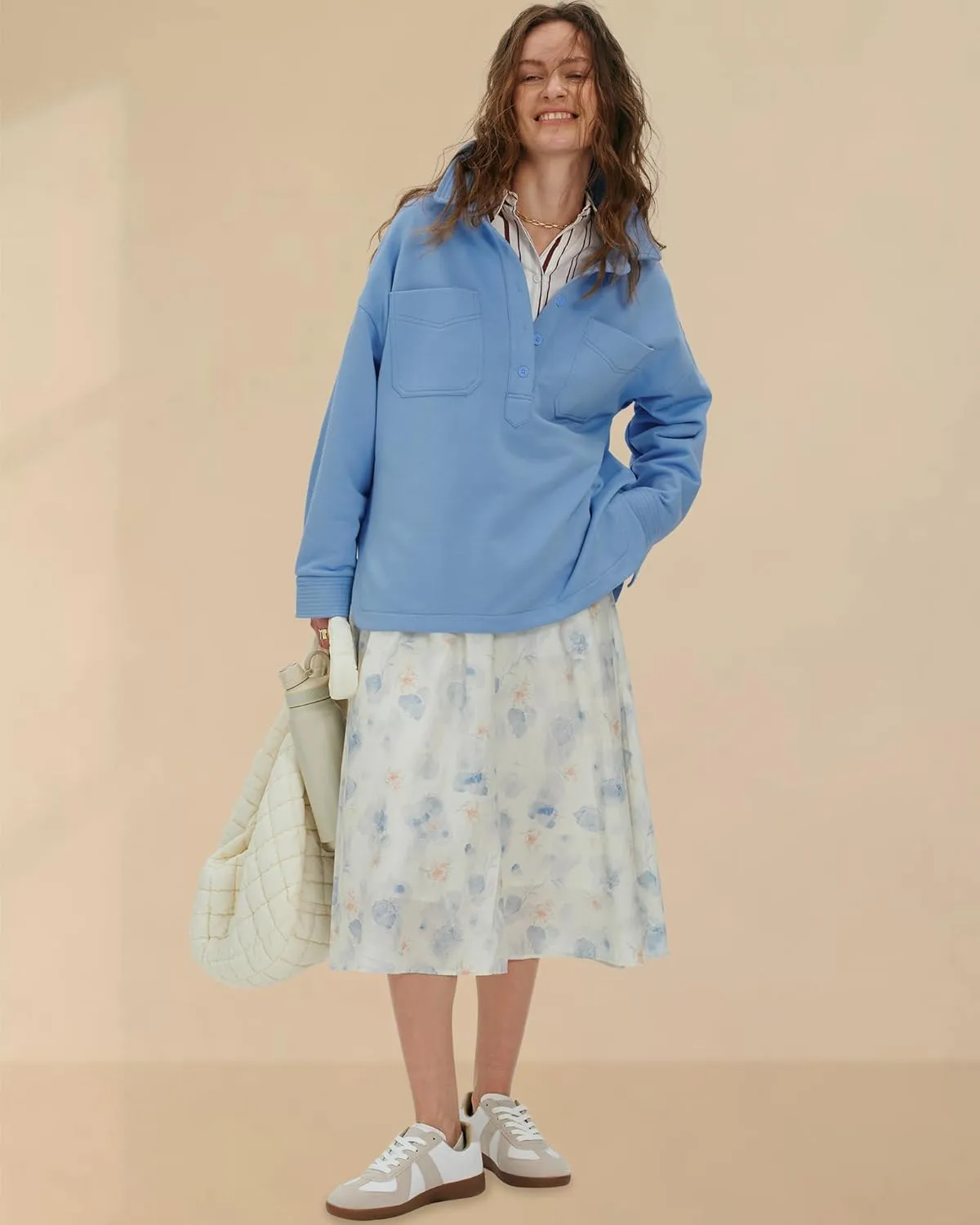 Locachy Women's Casual Oversized Polo Sweatshirt Lapel Long Sleeve Button Pullover Tops Fashion Outfits Clothes
