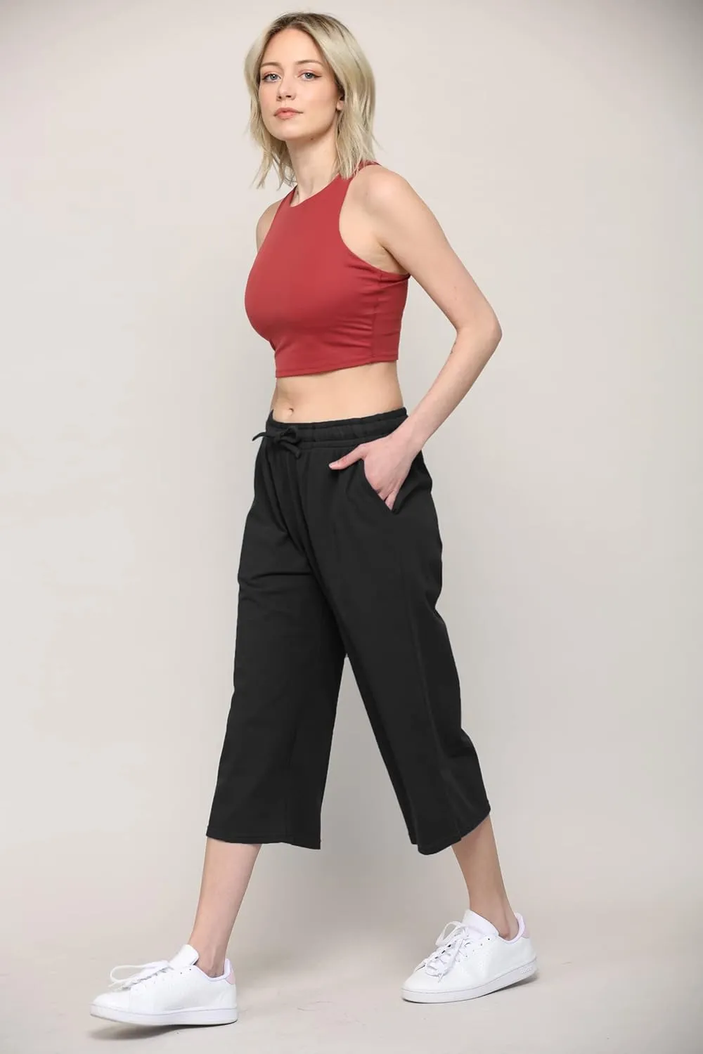 Lock and Love Womens Capri Pants Loose Yoga Pants Wide Leg Drawstring Comfy Lounge Pajama Capris Sweatpants with Pockets