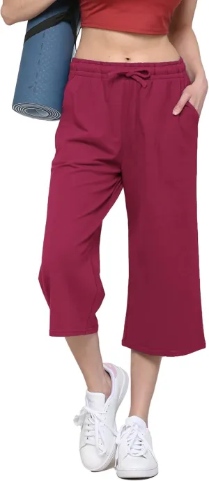 Lock and Love Womens Capri Pants Loose Yoga Pants Wide Leg Drawstring Comfy Lounge Pajama Capris Sweatpants with Pockets