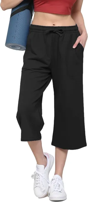 Lock and Love Womens Capri Pants Loose Yoga Pants Wide Leg Drawstring Comfy Lounge Pajama Capris Sweatpants with Pockets