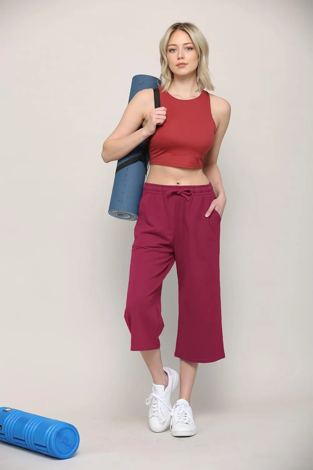 Lock and Love Womens Capri Pants Loose Yoga Pants Wide Leg Drawstring Comfy Lounge Pajama Capris Sweatpants with Pockets