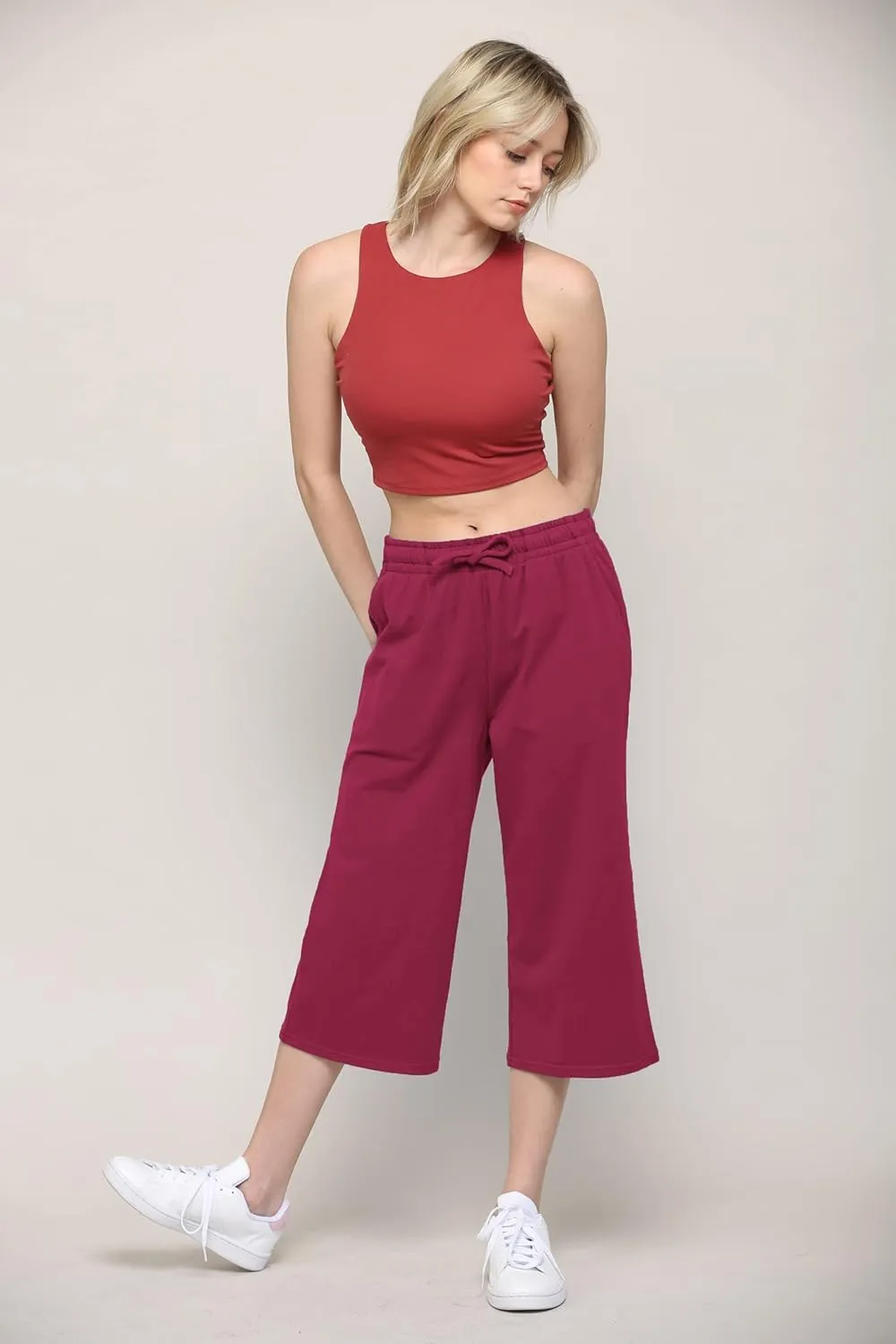 Lock and Love Womens Capri Pants Loose Yoga Pants Wide Leg Drawstring Comfy Lounge Pajama Capris Sweatpants with Pockets