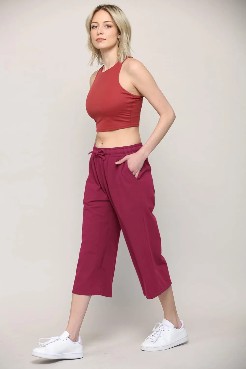 Lock and Love Womens Capri Pants Loose Yoga Pants Wide Leg Drawstring Comfy Lounge Pajama Capris Sweatpants with Pockets