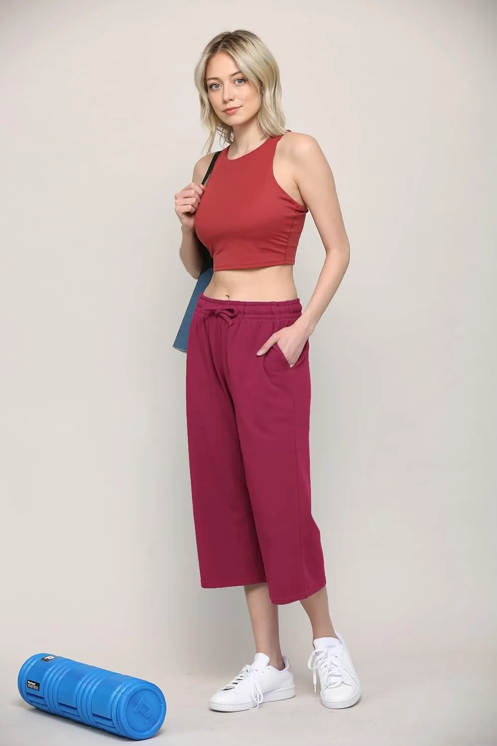 Lock and Love Womens Capri Pants Loose Yoga Pants Wide Leg Drawstring Comfy Lounge Pajama Capris Sweatpants with Pockets