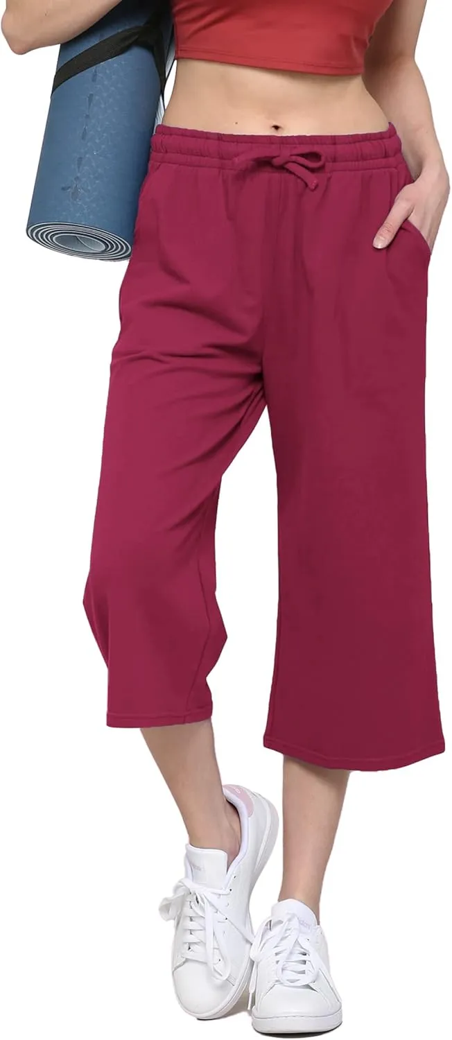 Lock and Love Womens Capri Pants Loose Yoga Pants Wide Leg Drawstring Comfy Lounge Pajama Capris Sweatpants with Pockets