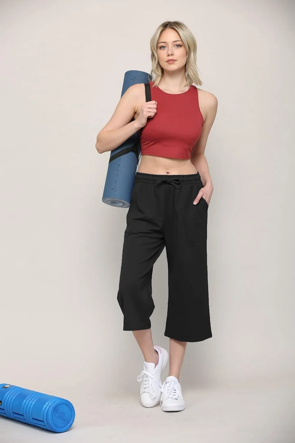 Lock and Love Womens Capri Pants Loose Yoga Pants Wide Leg Drawstring Comfy Lounge Pajama Capris Sweatpants with Pockets