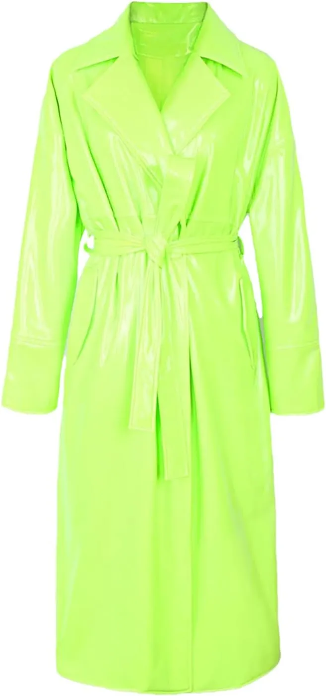 Long Oversized Patent Leather Trench Coat For Women Sashes Sashes Plus Size Outerwear Jackets