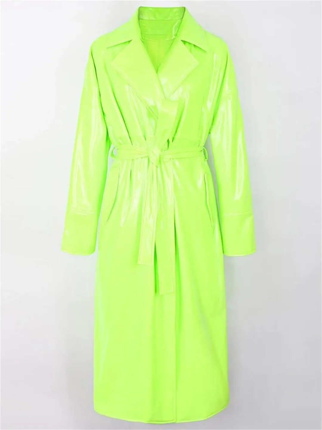 Long Oversized Patent Leather Trench Coat For Women Sashes Sashes Plus Size Outerwear Jackets