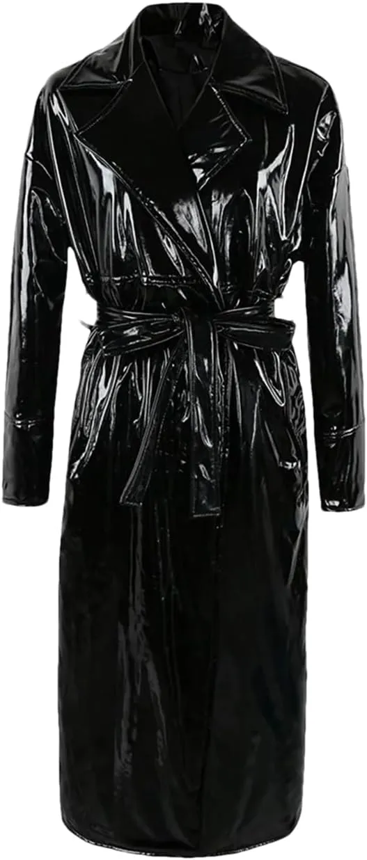 Long Oversized Patent Leather Trench Coat For Women Sashes Sashes Plus Size Outerwear Jackets