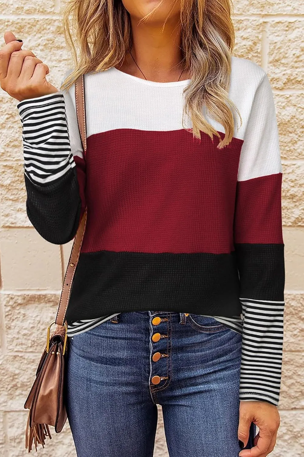 Long Sleeve Shirts for Women Casual Lightweight Sweaters Color Block Striped Tunic Tops