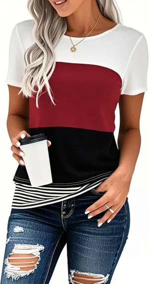 Long Sleeve Shirts for Women Casual Lightweight Sweaters Color Block Striped Tunic Tops