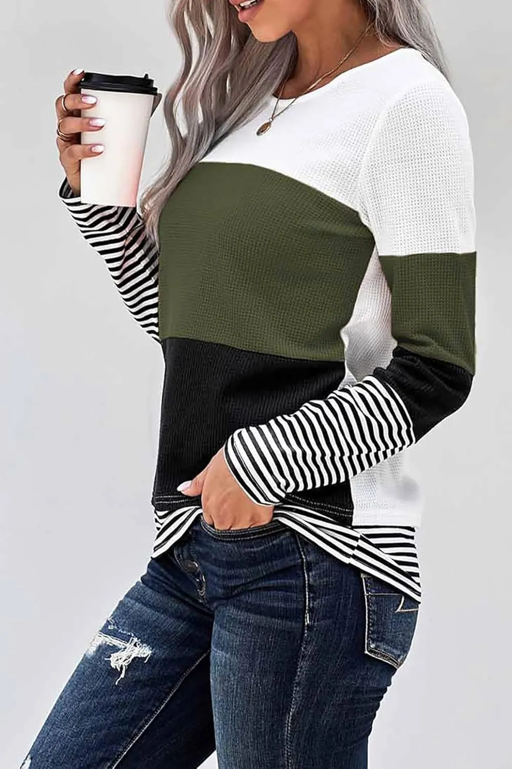 Long Sleeve Shirts for Women Casual Lightweight Sweaters Color Block Striped Tunic Tops