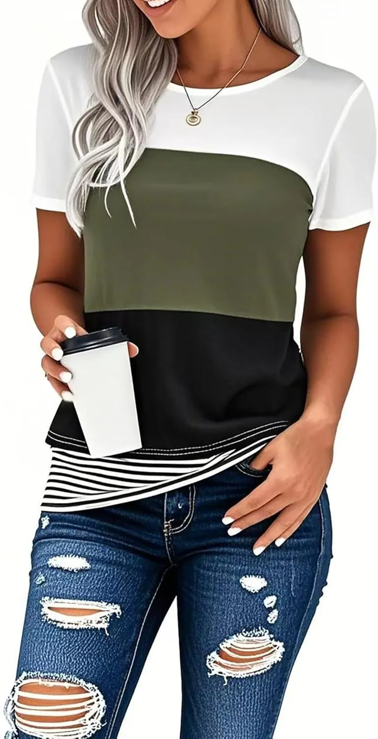 Long Sleeve Shirts for Women Casual Lightweight Sweaters Color Block Striped Tunic Tops
