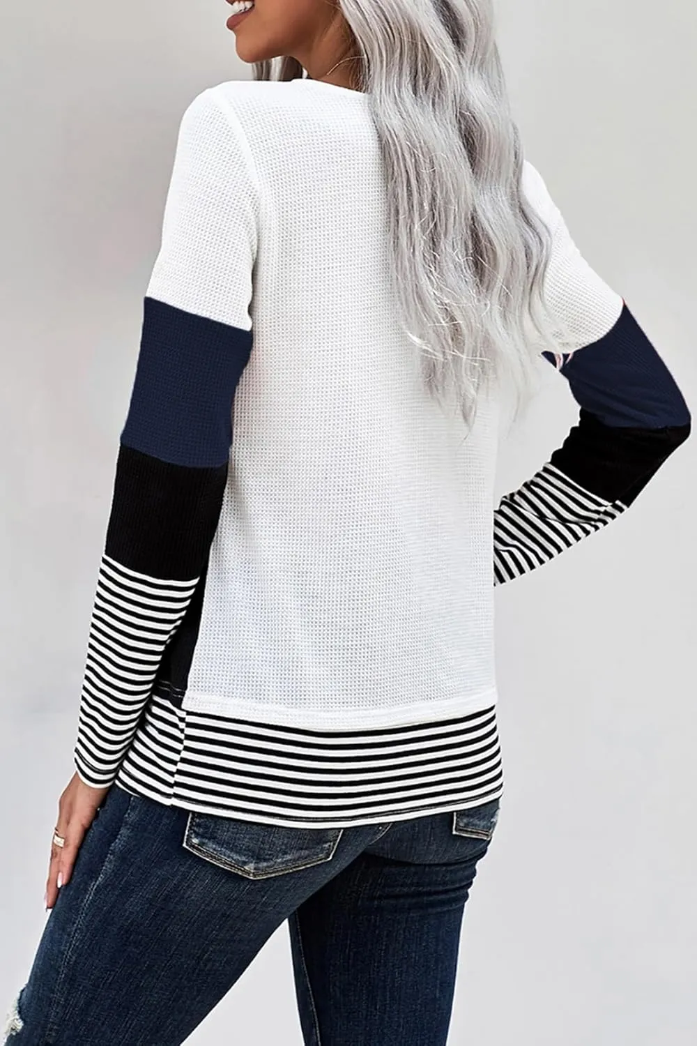 Long Sleeve Shirts for Women Casual Lightweight Sweaters Color Block Striped Tunic Tops