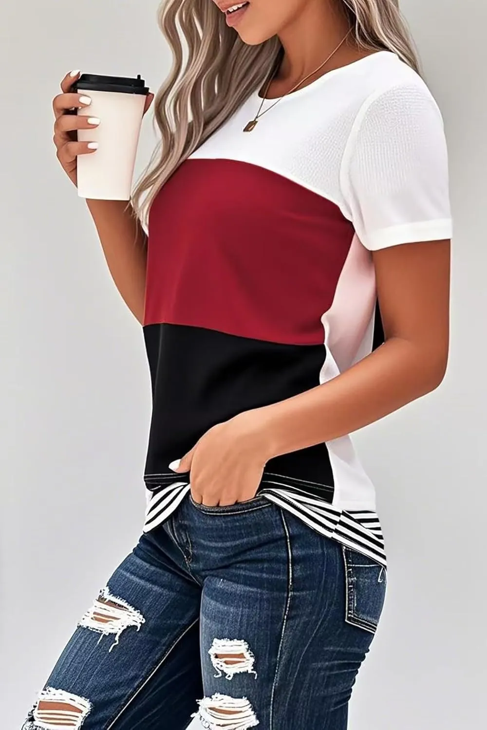 Long Sleeve Shirts for Women Casual Lightweight Sweaters Color Block Striped Tunic Tops
