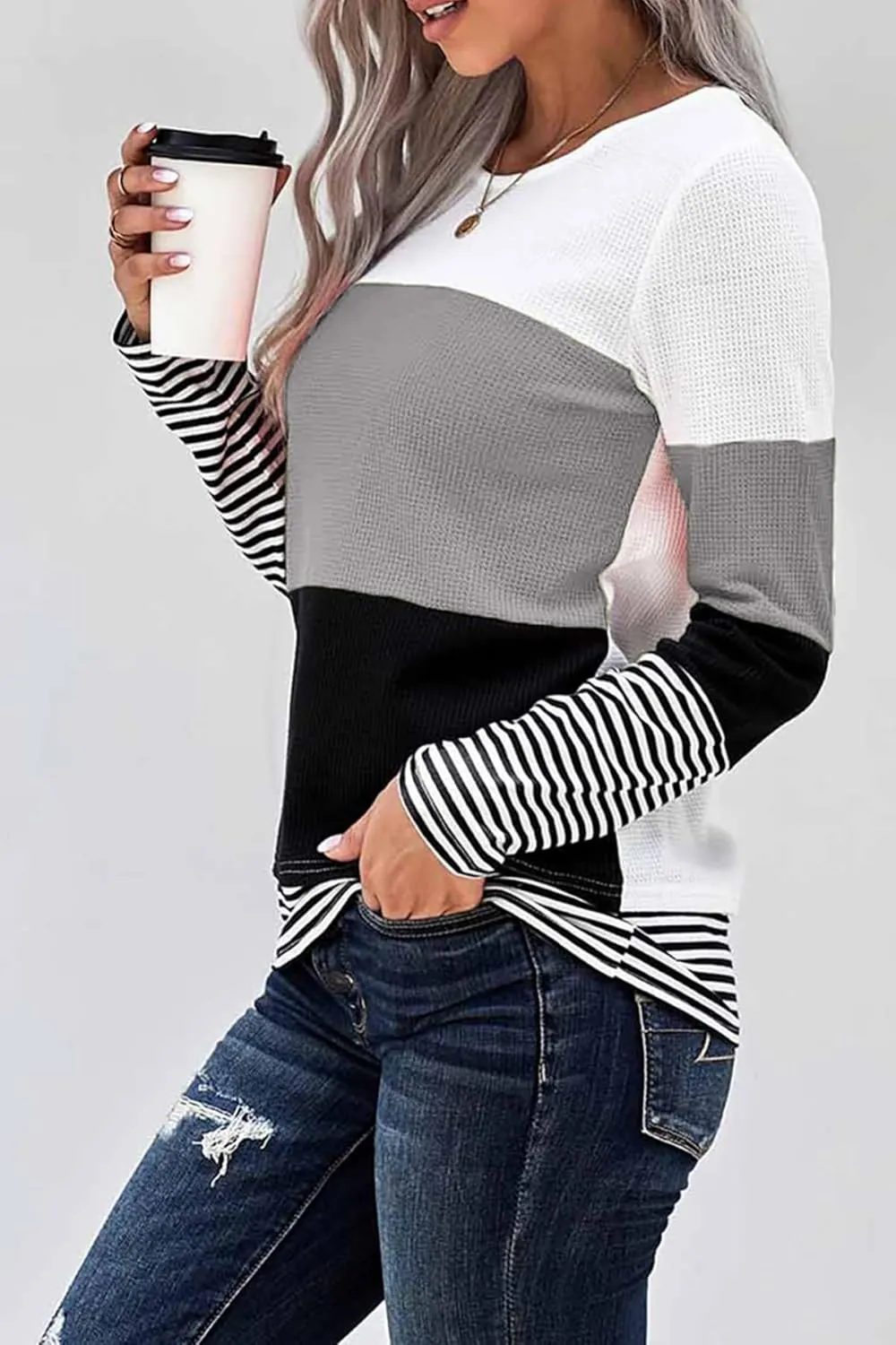 Long Sleeve Shirts for Women Casual Lightweight Sweaters Color Block Striped Tunic Tops