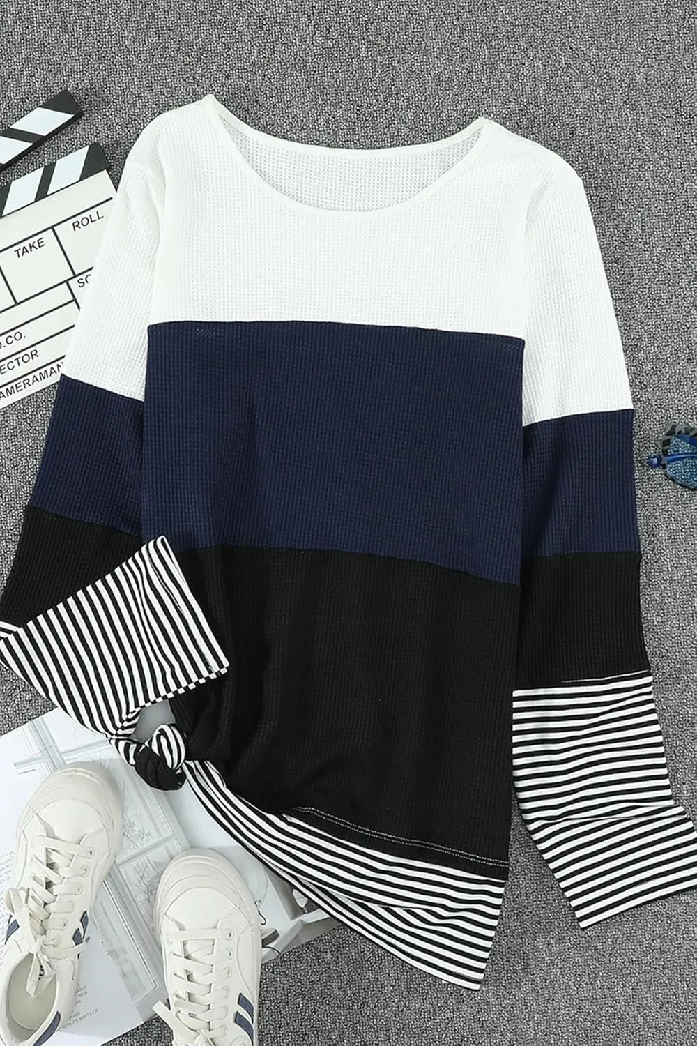Long Sleeve Shirts for Women Casual Lightweight Sweaters Color Block Striped Tunic Tops