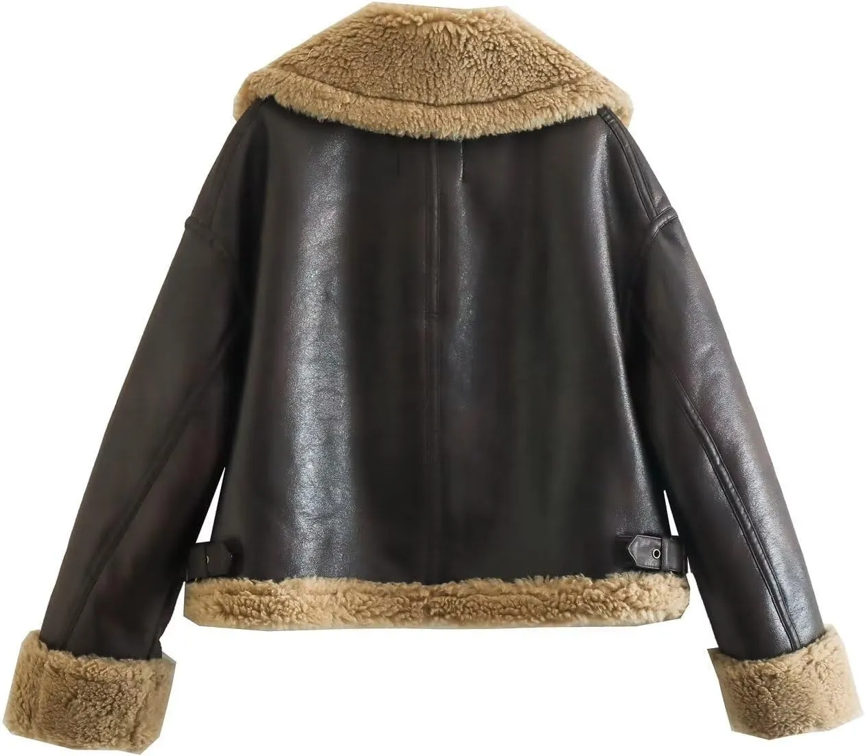 loveimgs Women's Faux Fur Leather Jacket Double Sided Long Sleeve Zipper Thick Warm Jackets Coat with Pockets