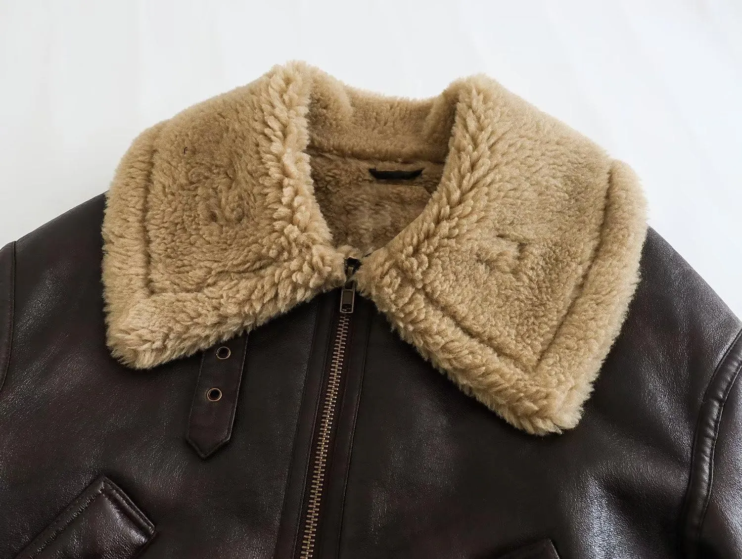 loveimgs Women's Faux Fur Leather Jacket Double Sided Long Sleeve Zipper Thick Warm Jackets Coat with Pockets
