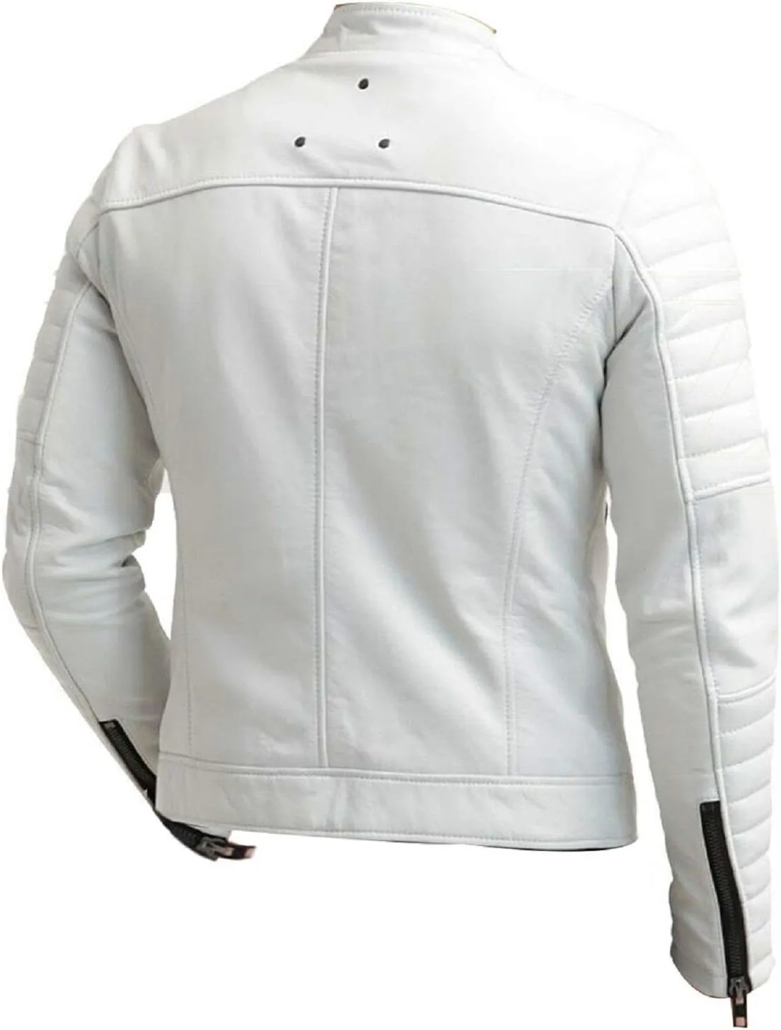 LP-FACON Mens White Leather Jacket - Motorcycle Biker Style Casual Fashion Jacket Outerwear