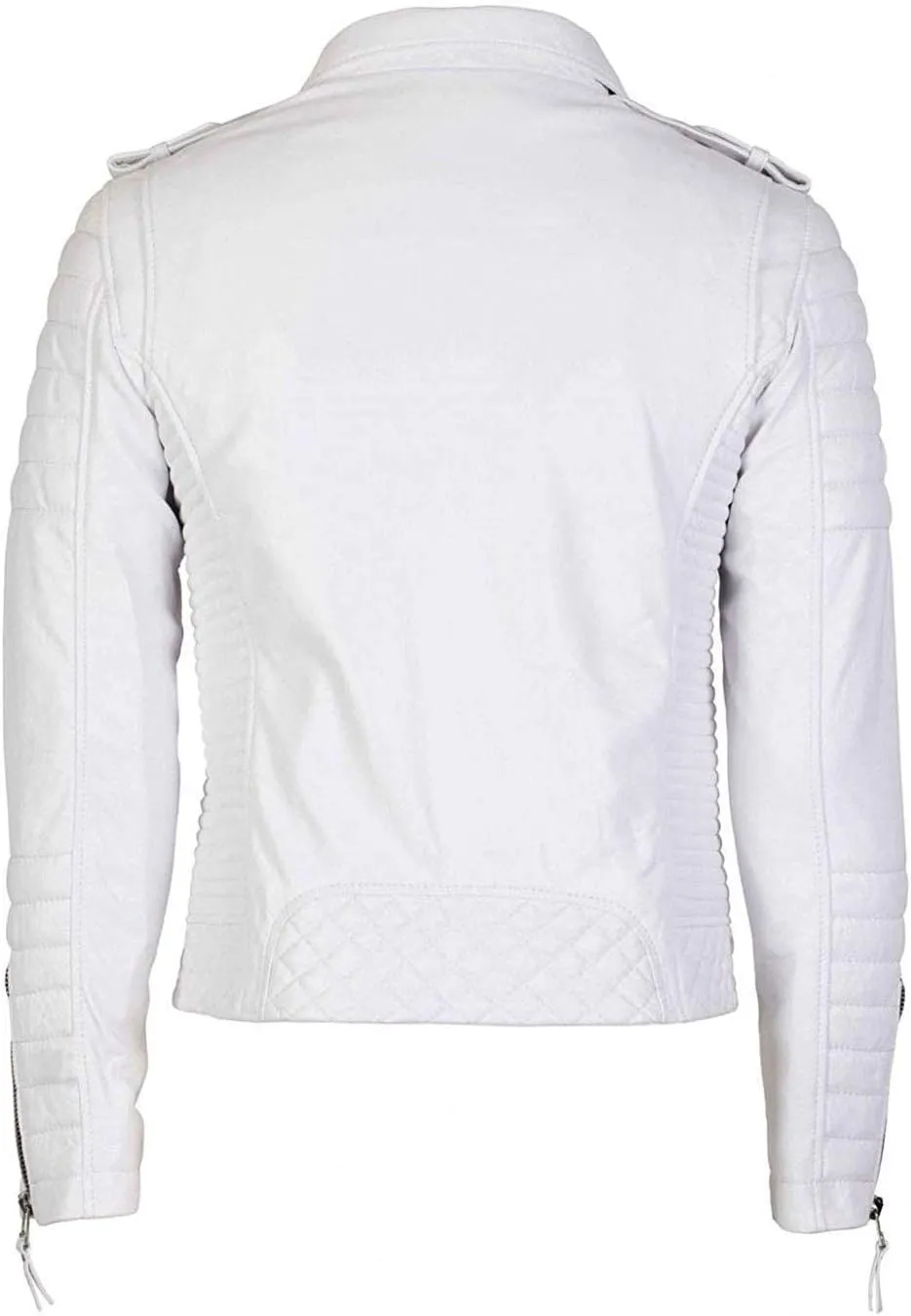 LP-FACON Mens White Leather Jacket - Motorcycle Biker Style Casual Fashion Jacket Outerwear