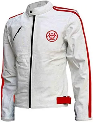 LP-FACON Mens White Leather Jacket - Motorcycle Biker Style Casual Fashion Jacket Outerwear