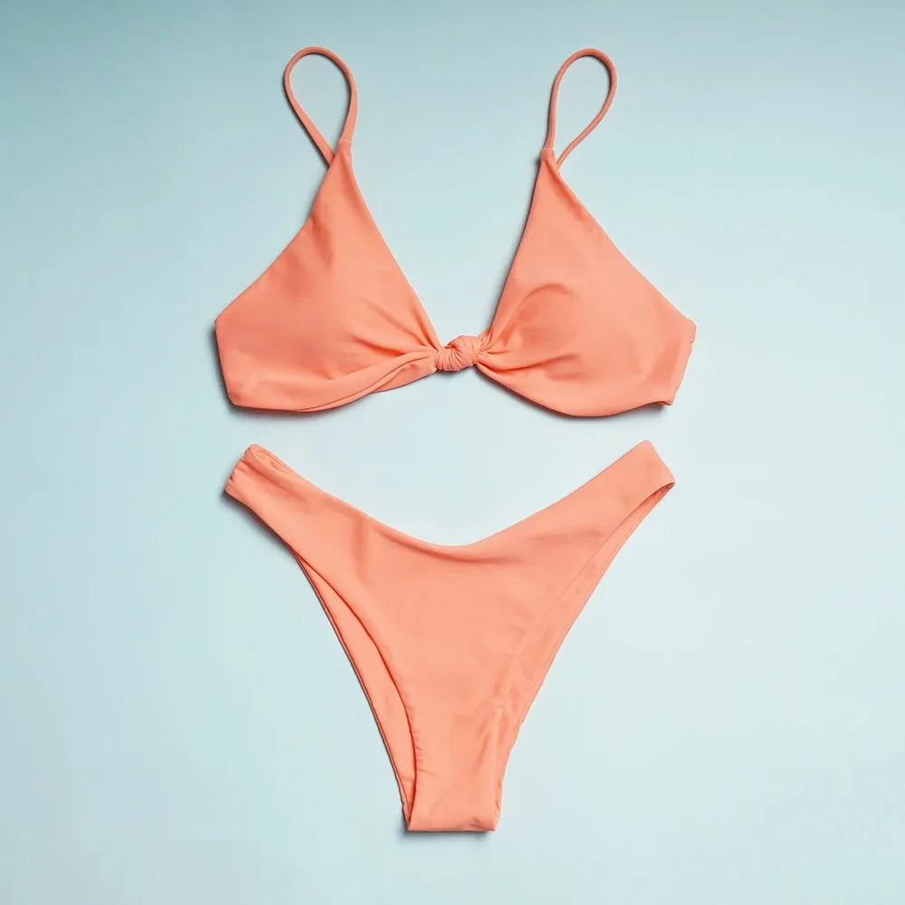 Lunamy Sexy Push Up Bikini Set Knotted Bikinis Female 2021 Women's Swimsuit High Waist Beach Bathing Suit Brazilian Swimwear