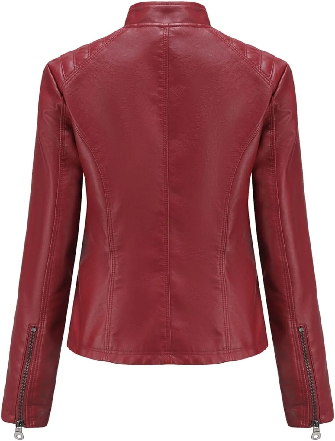 Lu's Chic Women's Long Sleeve Leather Jacket Faux Leather Top Thermal Zipper Motorcycle Bike Zip Fashion Outerwear