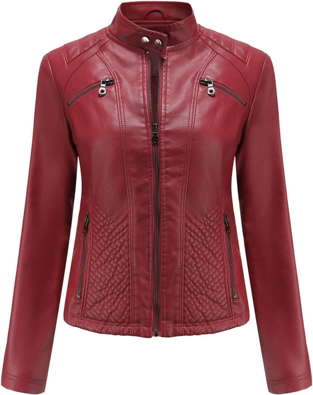 Lu's Chic Women's Long Sleeve Leather Jacket Faux Leather Top Thermal Zipper Motorcycle Bike Zip Fashion Outerwear